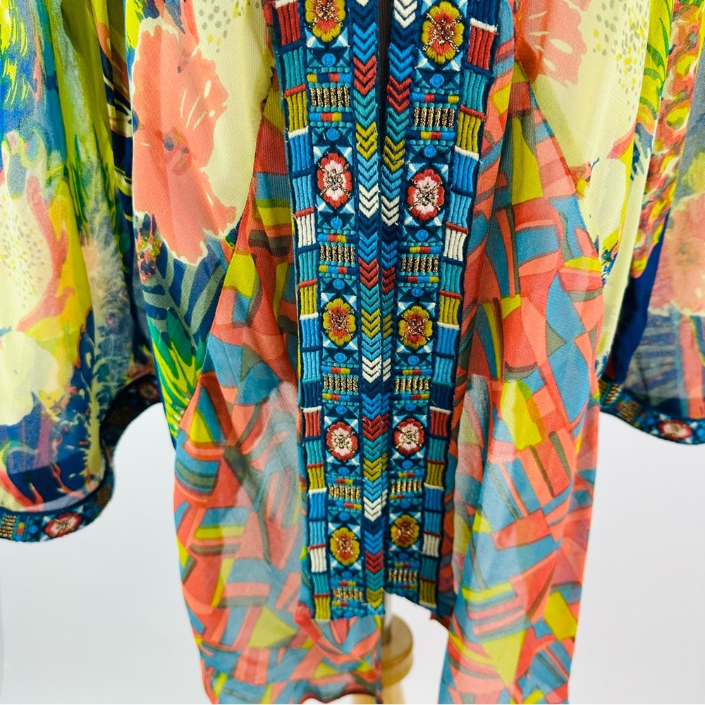 Soft Surroundings Colorful Tropical Curaco Parrot Floral Kimono Size 3X - Picture 7 of 13
